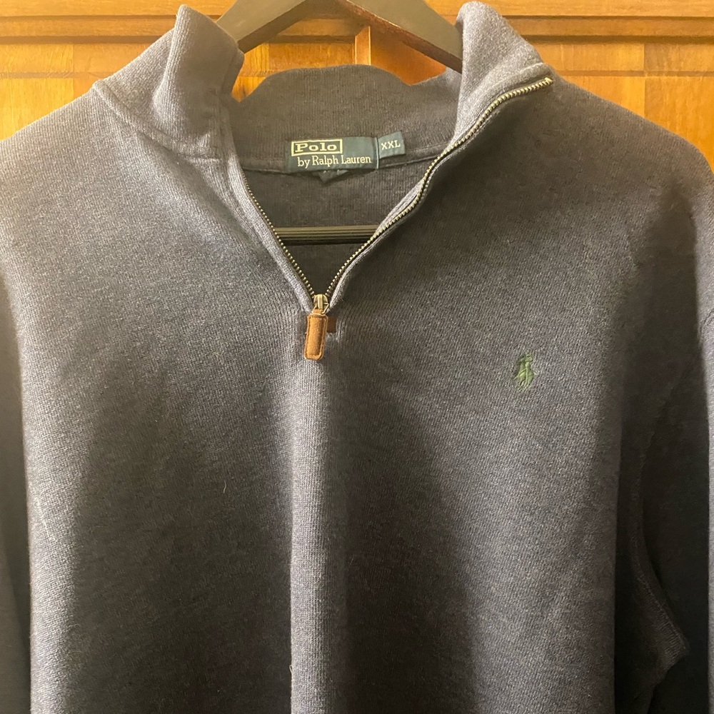 Ralph Lauren pull over sweater with zipper XXL.  The color is more of blue/grey